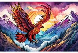 phoenix, resilience, mother, mountains tattoo idea