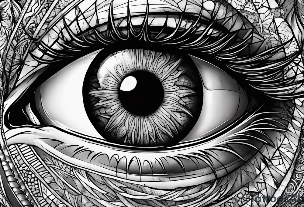 Eye ball up close with dead people in the rection tattoo idea