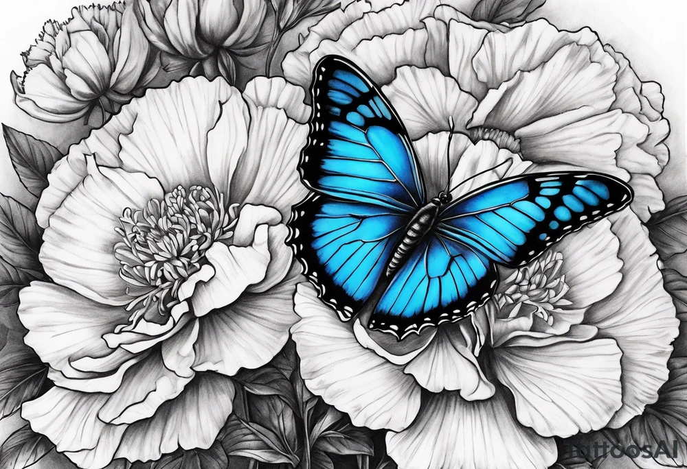 Blue butterfly moon carnation tattoo idea