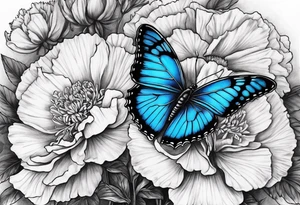 Blue butterfly moon carnation tattoo idea