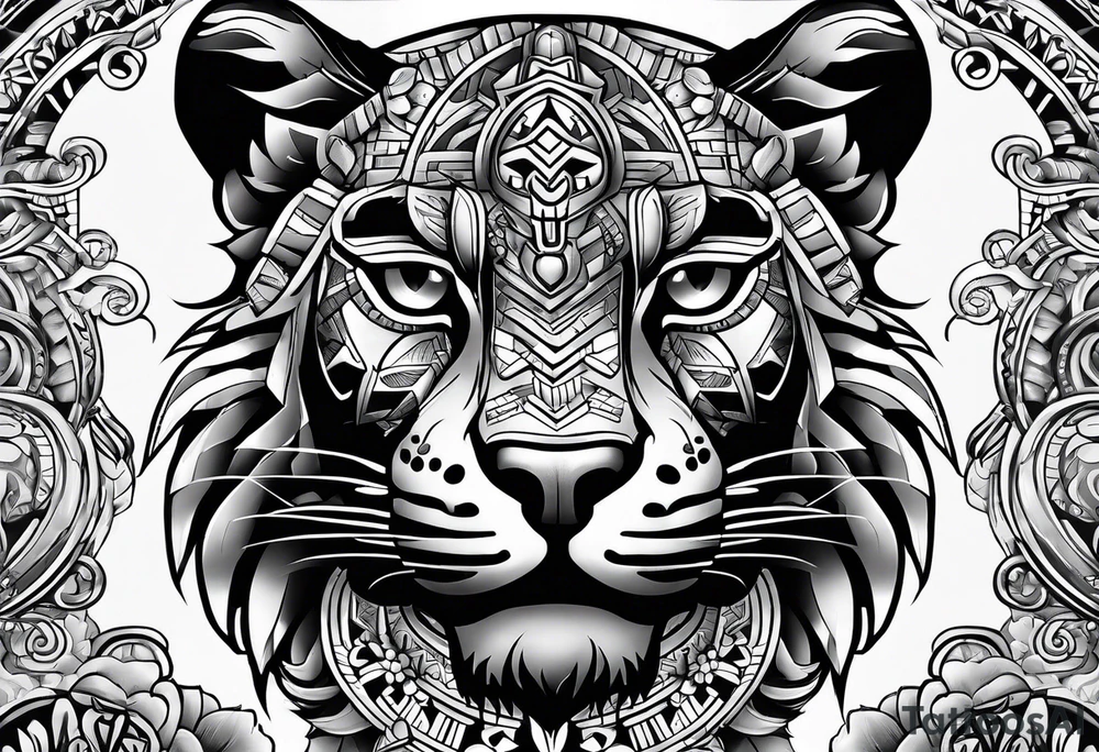 aztec black jaguar sitting tattoo idea