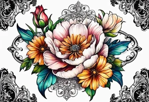 flowers with lace sternum tattoo idea