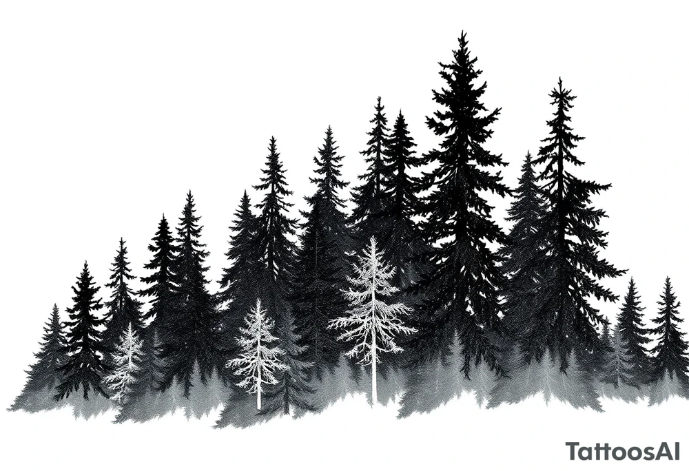 Coniferouse forest silhouette with black and gray trees tattoo idea