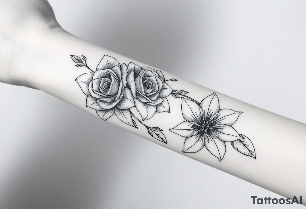 roses and lilies tattoo idea