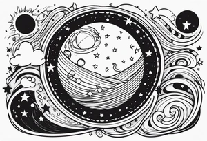 moon, stars, planets tattoo idea