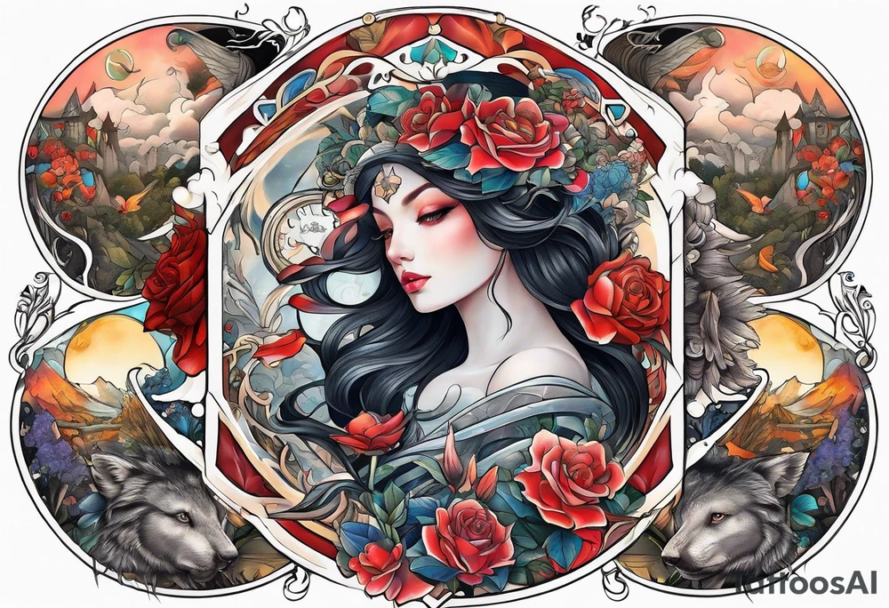 High fantasy story book collage sleeve tattoo tattoo idea