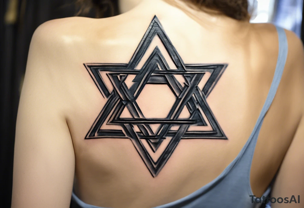Integrate a Star of David into a shoulder blade piece with כאב הוא כוח. להשתמש בו כדי לעזור לרפא את העולם added tattoo idea