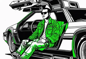 The matrix green numbers, back to the future Delorean with driver door open, with the fear and loathing in Las Vegas background. tattoo idea