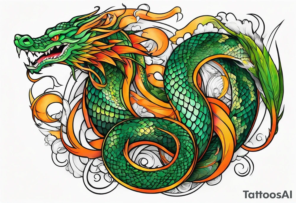 Half sleeve Snake dragon green orange tattoo idea