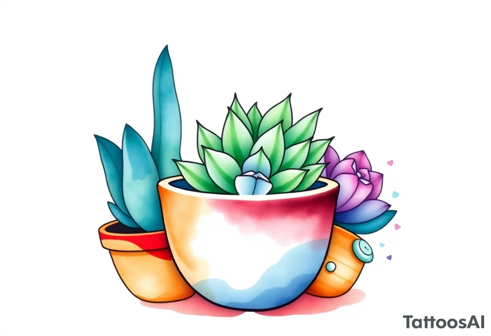 cute cacti and succulent in a pot tattoo idea