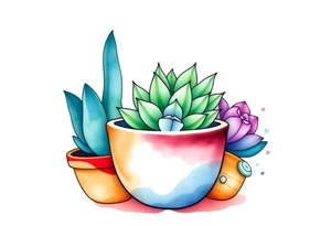 cute cacti and succulent in a pot tattoo idea