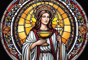 holy saint woman with halo stained glass holding a chalice with artillery tattoo idea