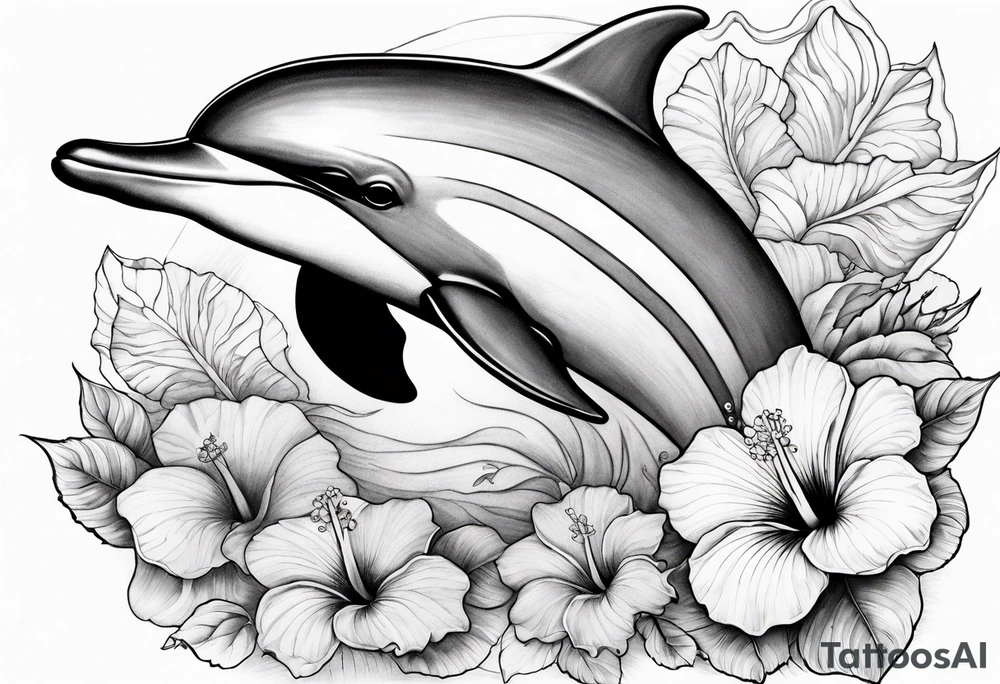 dolphin,sea, hibiscus, tattoo idea