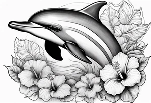 dolphin,sea, hibiscus, tattoo idea