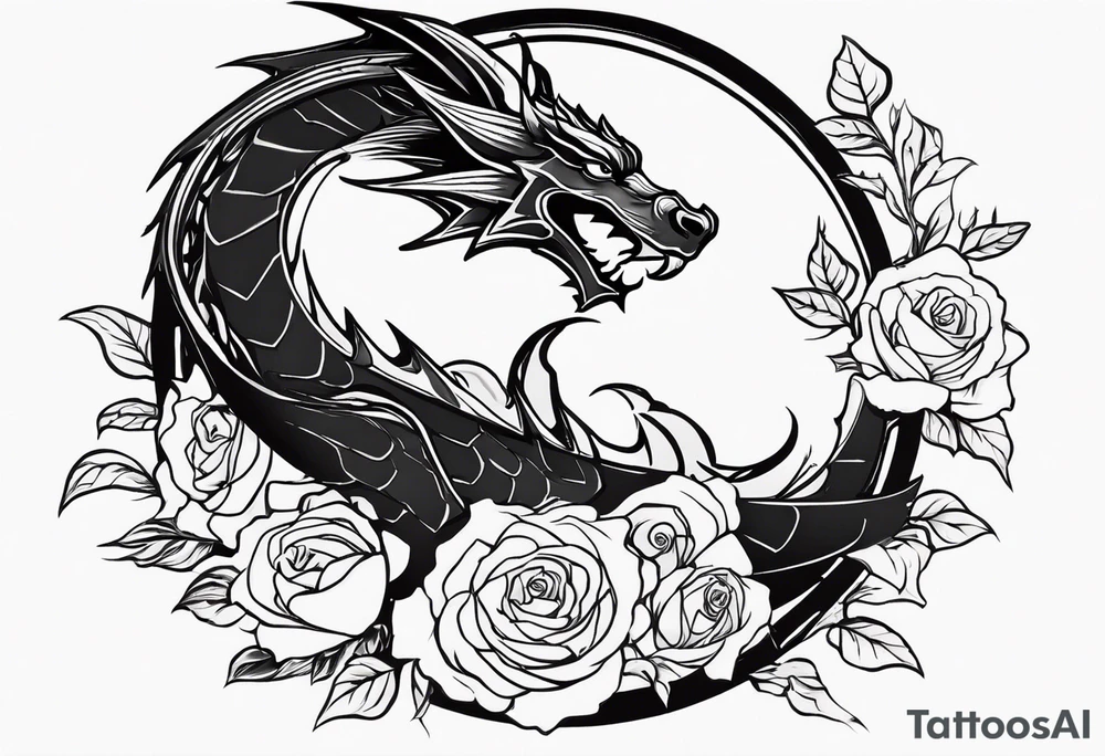 Dragon of roses urrounding the letter D tattoo idea