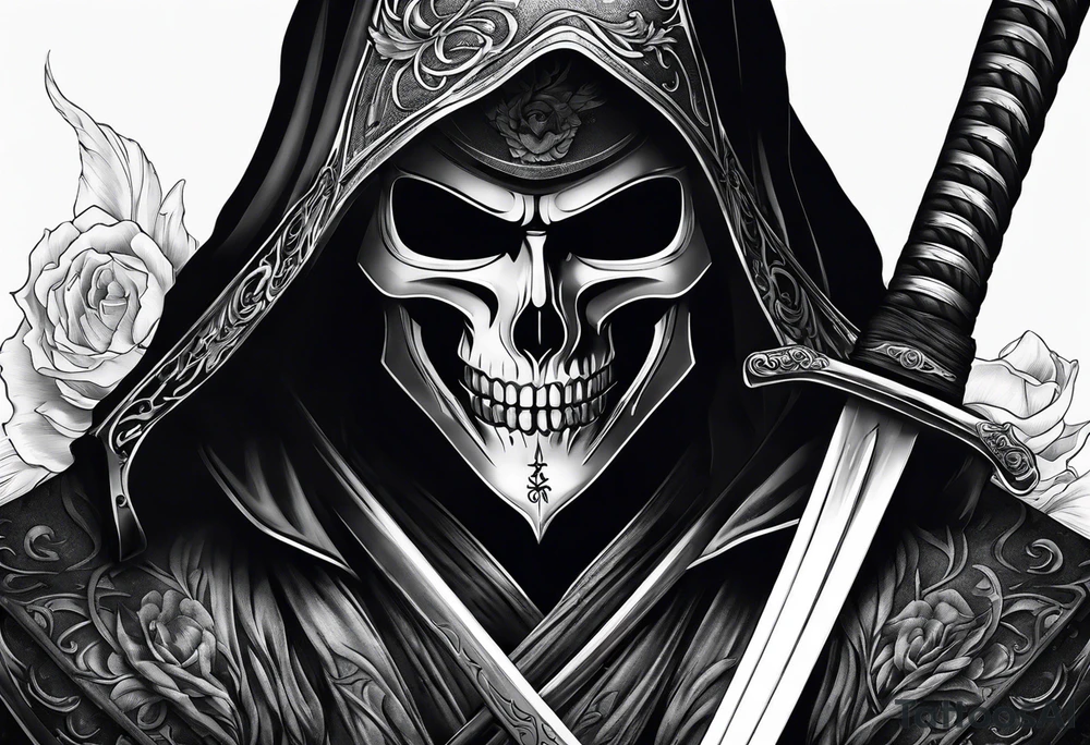 katana with grim reaper tattoo idea