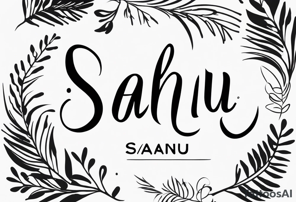 the word "Saanu" minimalistic background but a nice cursive font with the S standing out tattoo idea