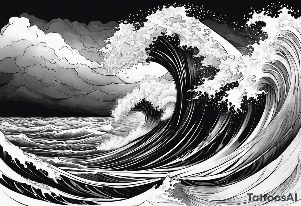 stormy sea waves, full-length woman in the middle of the storm tattoo idea