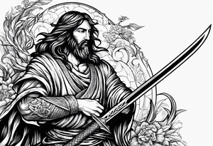 Almighty Jesus used his sword cutting off the serpent head off tattoo idea