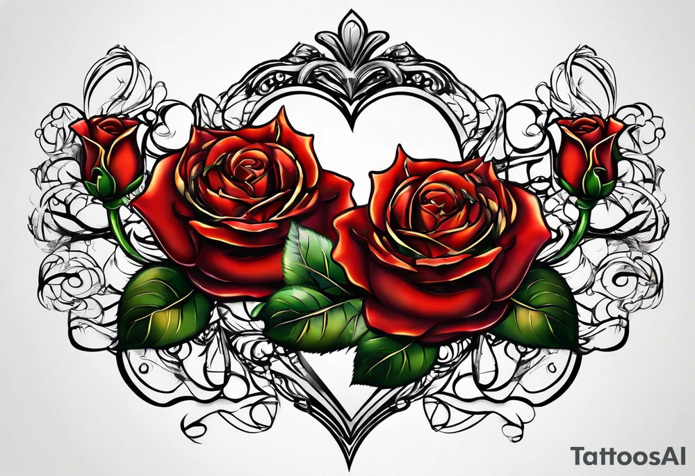 the red rose queen's golden crown with a heart tattoo idea