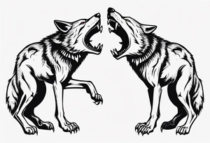 two wolves with their jaws closed and dancing on their hind legs. they should be visibly dancing and facing one another. They should have their jaws closed tattoo idea