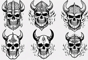Skeleton Viking head flames tattoo idea