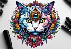 Third eye cat tattoo idea