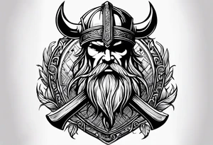 cool viking themed sleave on whole right arm ship axe shield tattoo idea
