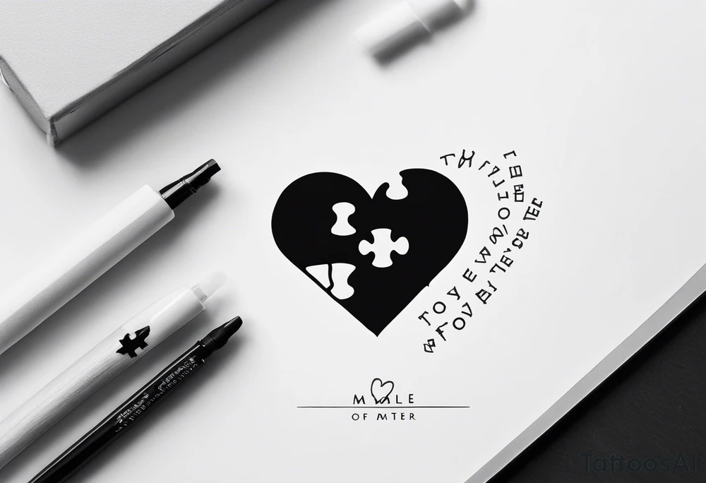 small, delicate tattoo in memory of my sister. Include the handwritten message:  "to my favorite sister" with a puzzle. Use negative space inside the puzzle piece to form the words, letting the words themselves shape part of the puzzle piece outline tattoo idea