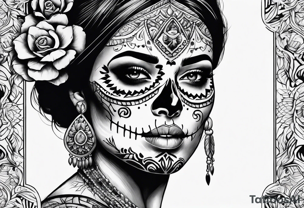 mexican style woman skull tattoo for shoulder tattoo idea