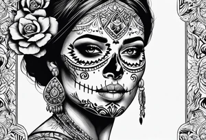 mexican style woman skull tattoo for shoulder tattoo idea