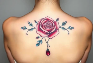 aquamarine color and rose color surrounded by ruby color tattoo idea