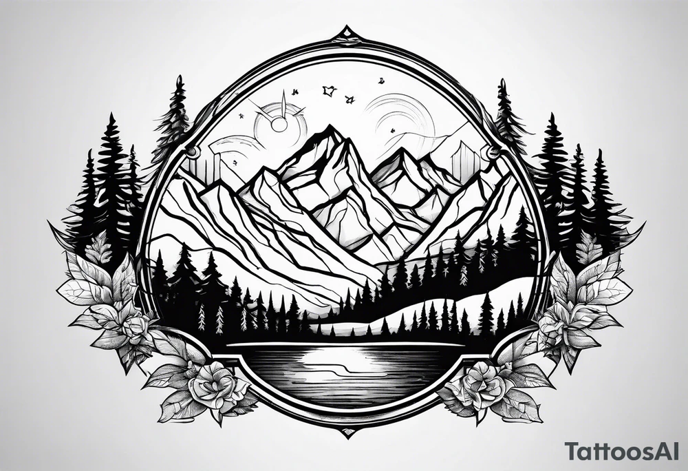 Fineline mountain scene tattoo idea
