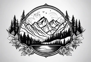 Fineline mountain scene tattoo idea