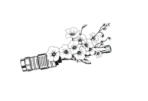 Morning glories, daisies, lily of the valley in a Star Wars lightsaber handle tattoo idea