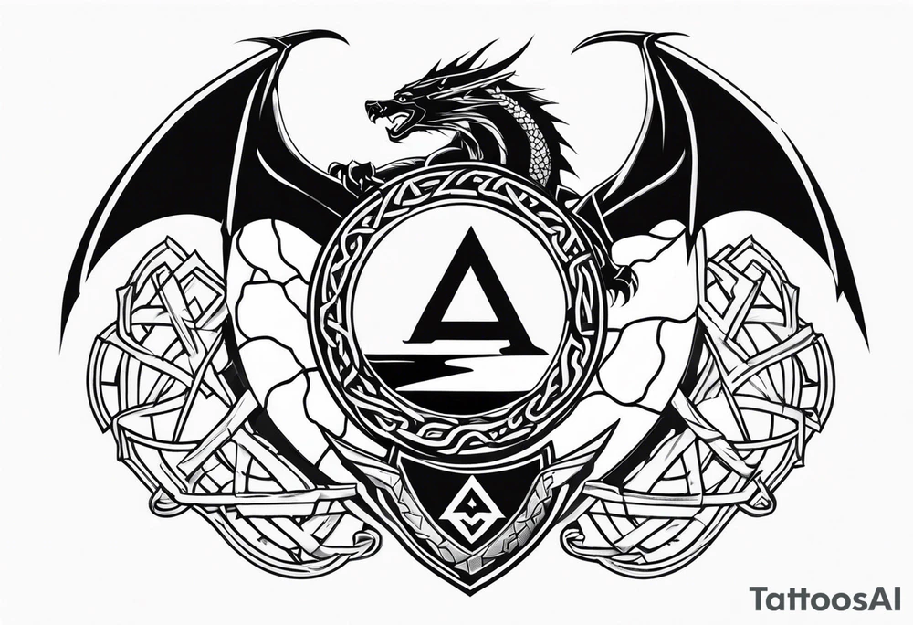 Valhalla valknut shield sword dragon axe barbed wire tattoo idea