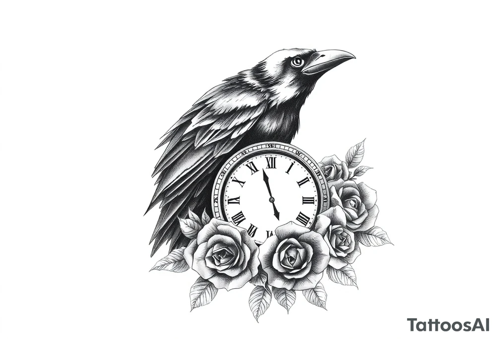 raven,roses,clock. tattoo idea