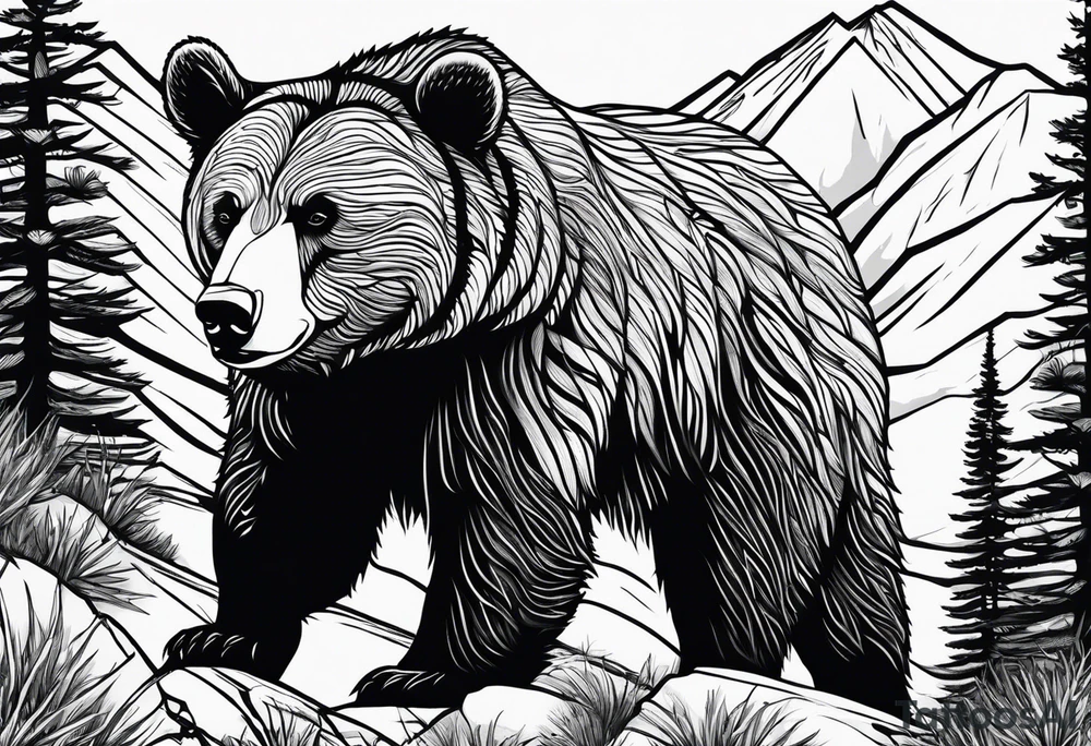 mamma bear and cub with mountains tattoo idea