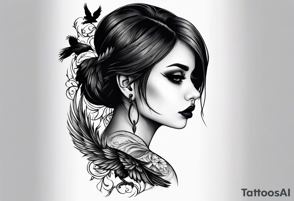 Spooky emo girl raven tattoo idea