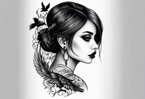 Spooky emo girl raven tattoo idea