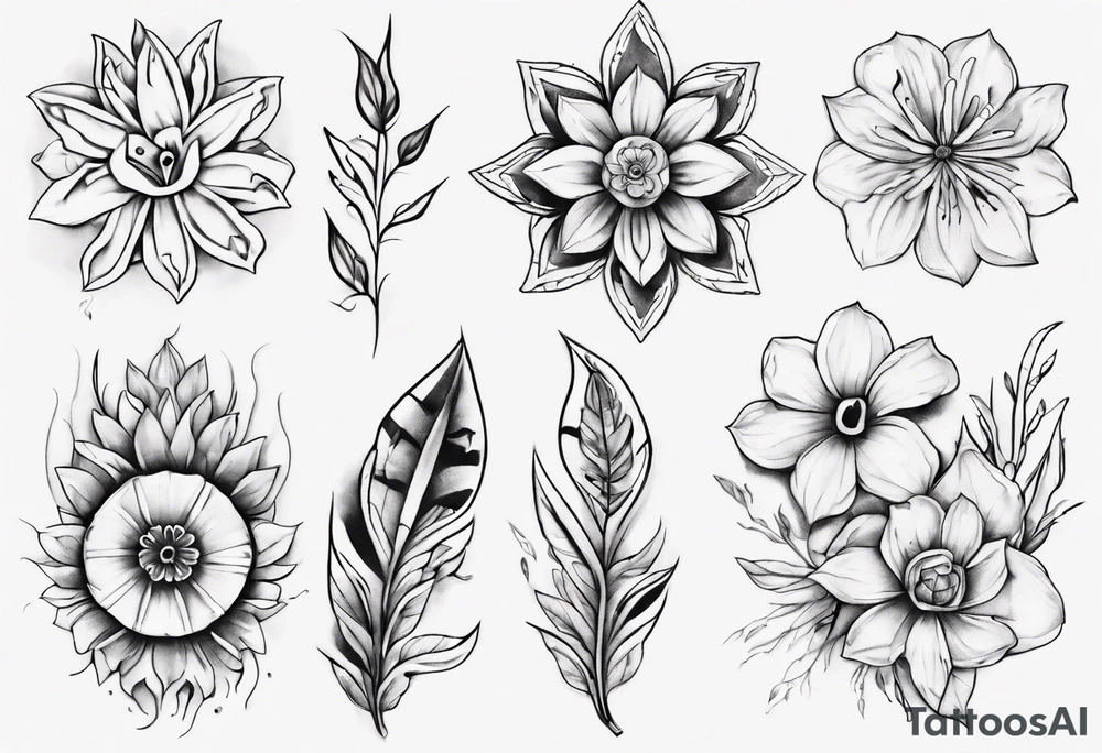indigenous flowers thigh piece tattoo idea