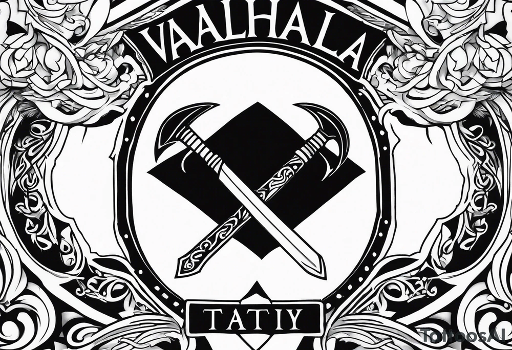 Valhalla sword shield axe 
stairs tattoo idea