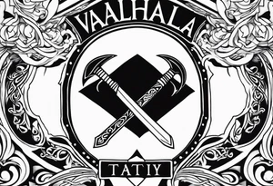 Valhalla sword shield axe 
stairs tattoo idea