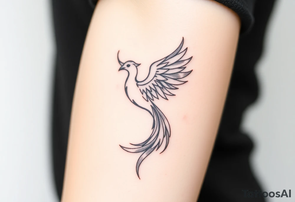 Fine line Phoenix bird tattoo idea