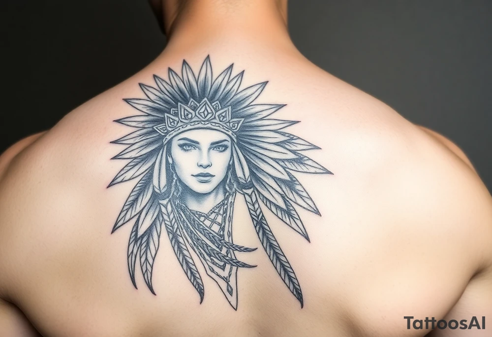 Goddess warrior woman with dingo headdress on tattoo idea