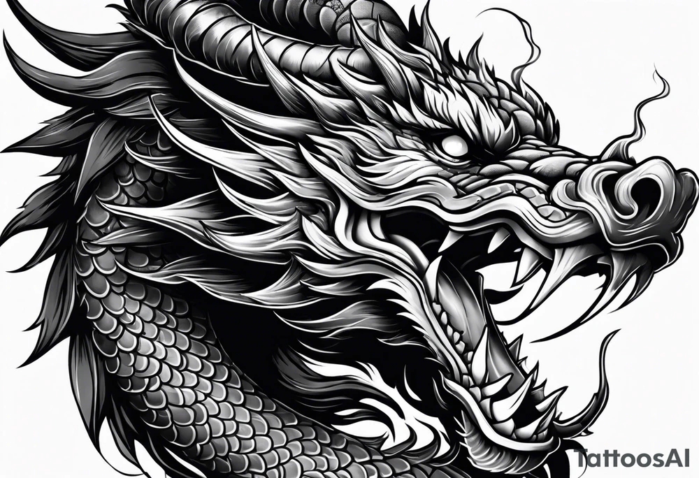 Chinese dragon mouth closed, black, shoulder tattoo idea Chinese dragon mouth closed, black, shoulder tattoo idea