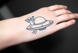 Small UFO ship with a waving alien 👽 tattoo idea