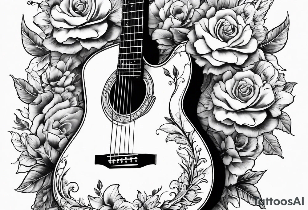 Guitar with flowers growing off the side tattoo idea
