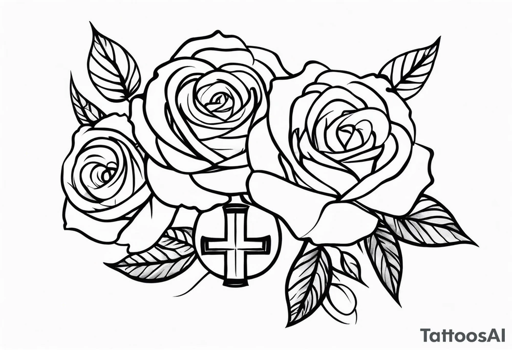 roses with a cross in the middle tattoo idea