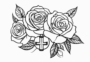 roses with a cross in the middle tattoo idea